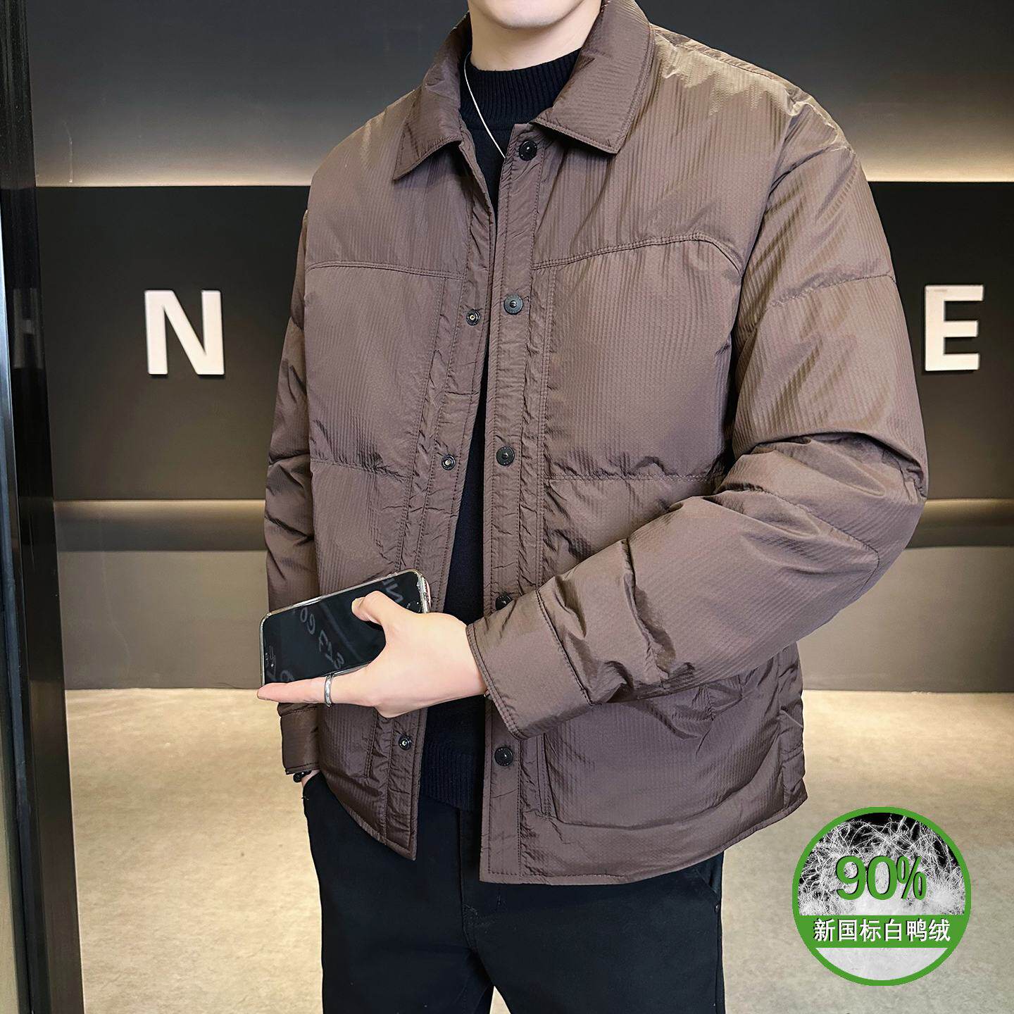 2026轻薄衬衫式绒羽绒服男冬季新款保暖宽松短款夹克外套男潮潮男