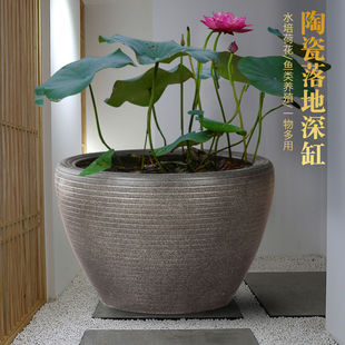 花盆陶瓷缸古法养鱼家用户外庭院睡莲荷花缸发财树铁树专用花盆