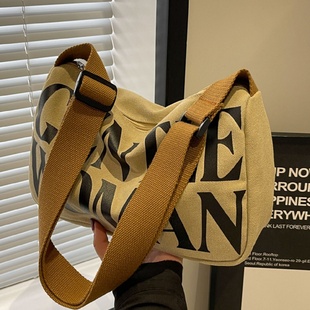 字母帆布包女2025新款秋冬休闲上班通勤单肩包ins百搭斜挎枕头包