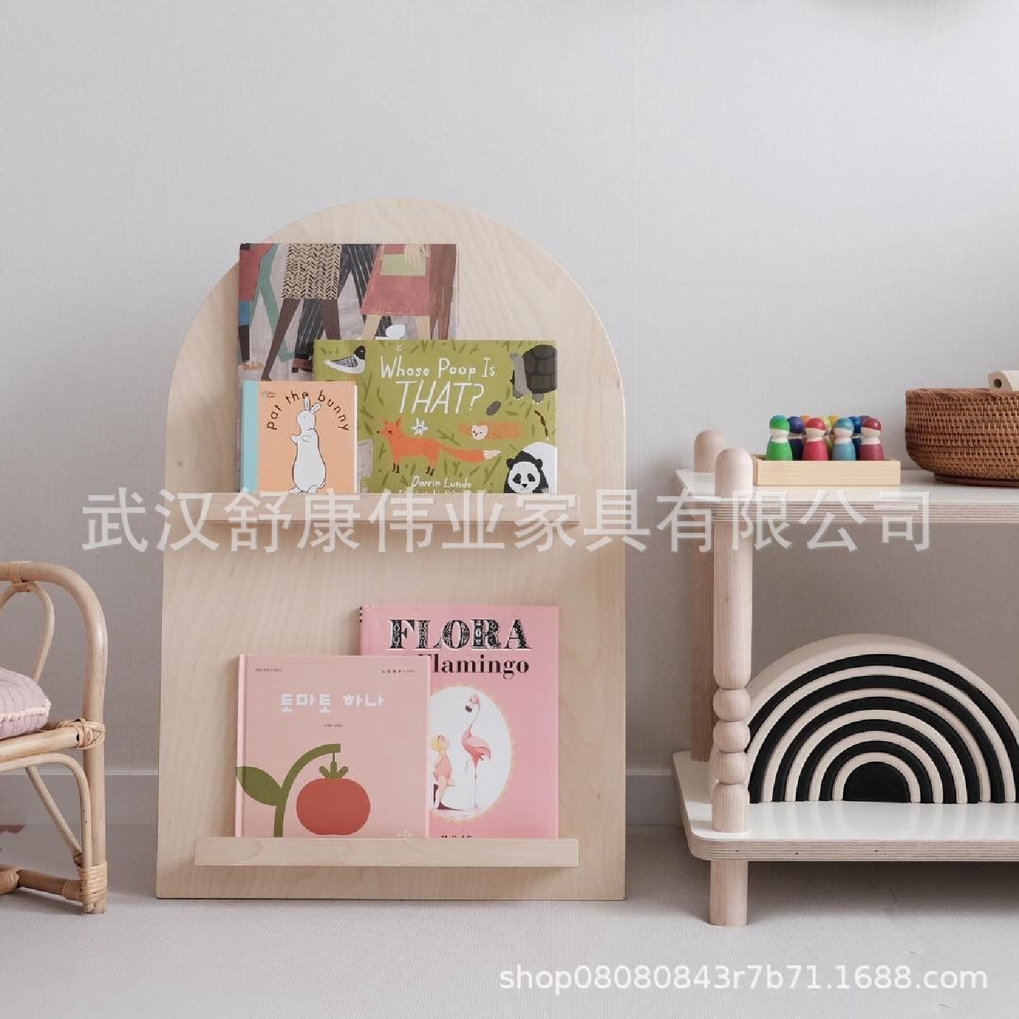 ins实木幼儿园书架落地墙壁挂小绘本书架靠墙装面上书柜子置物架