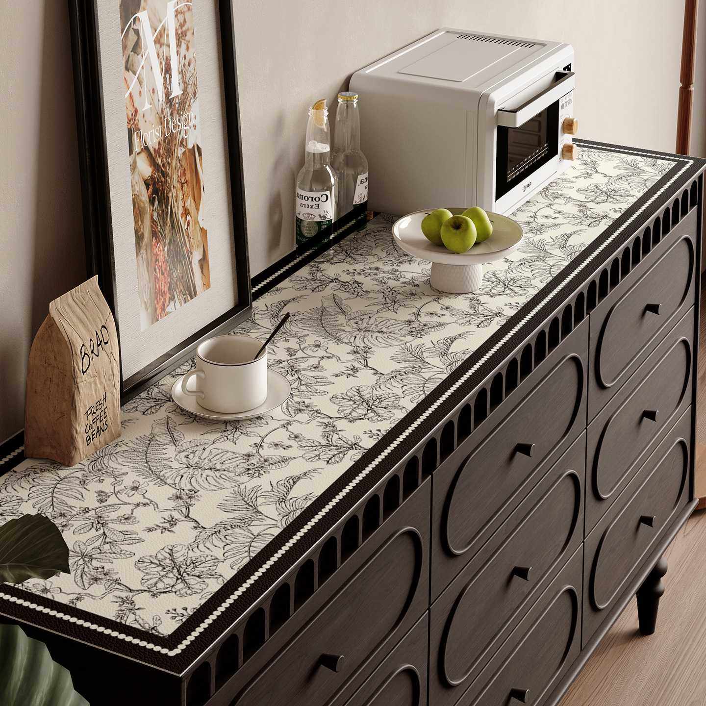 中古风餐边柜台面保护垫轻奢高级感桌布防水防油皮革桌垫电视柜垫