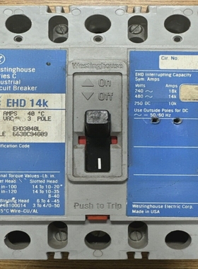 WESTINGHOUSEEHD3040L3P40A480VAC250VDCCIRCUITBREAKER*