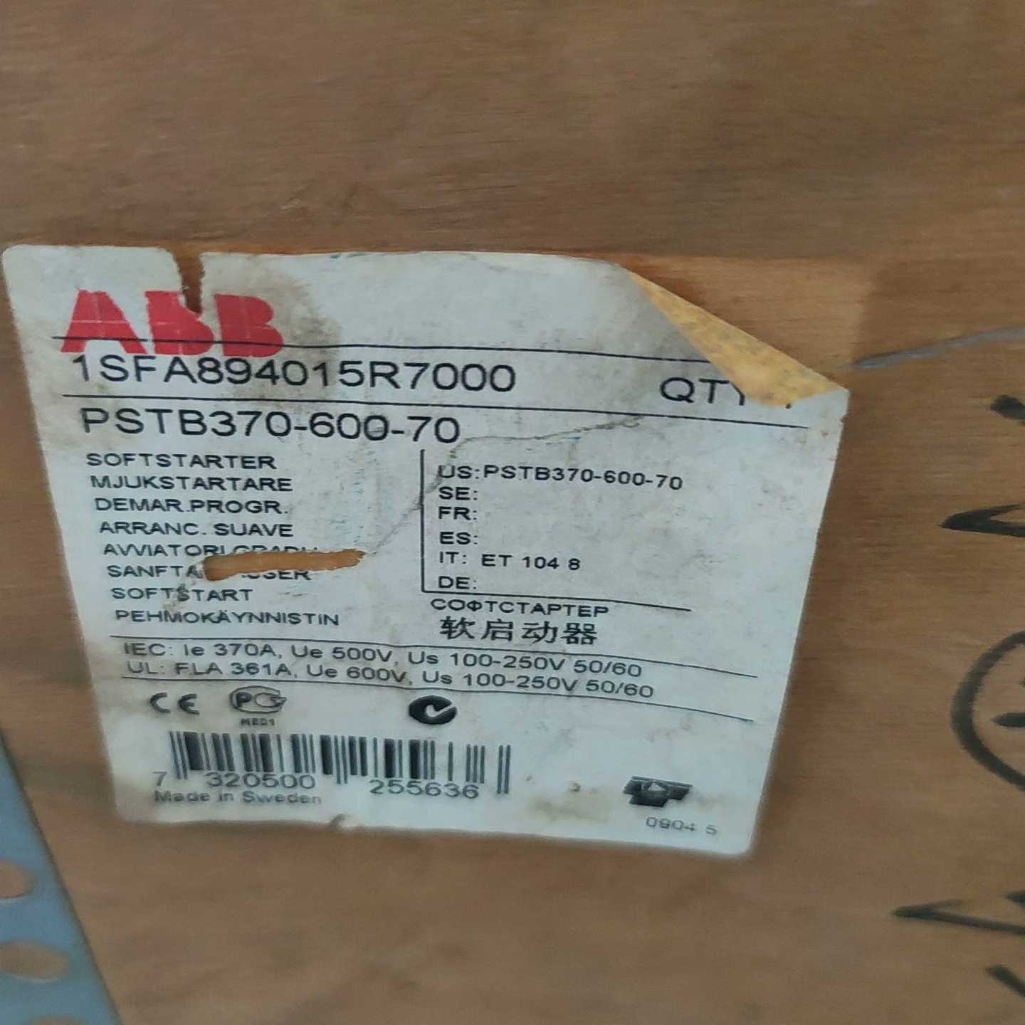 咨询-ABB软启动PSTB370-600-70，2台PSTB5