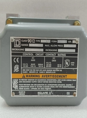 SquareD9012GAR4SerCPressureSwitchRange1.5-75PSIMax