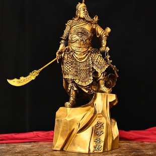 銅關(guān)公擺件關(guān)二爺銅像家用客廳店鋪裝 飾工藝品橫刀關(guān)公像