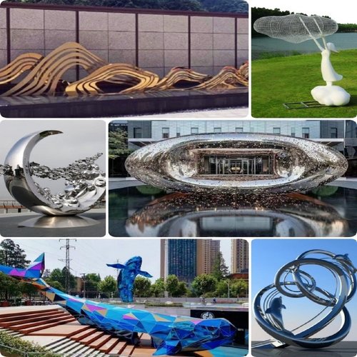现代不锈钢雕塑水景观定制酒店户外公园圆环景观抽象雕塑大型摆件