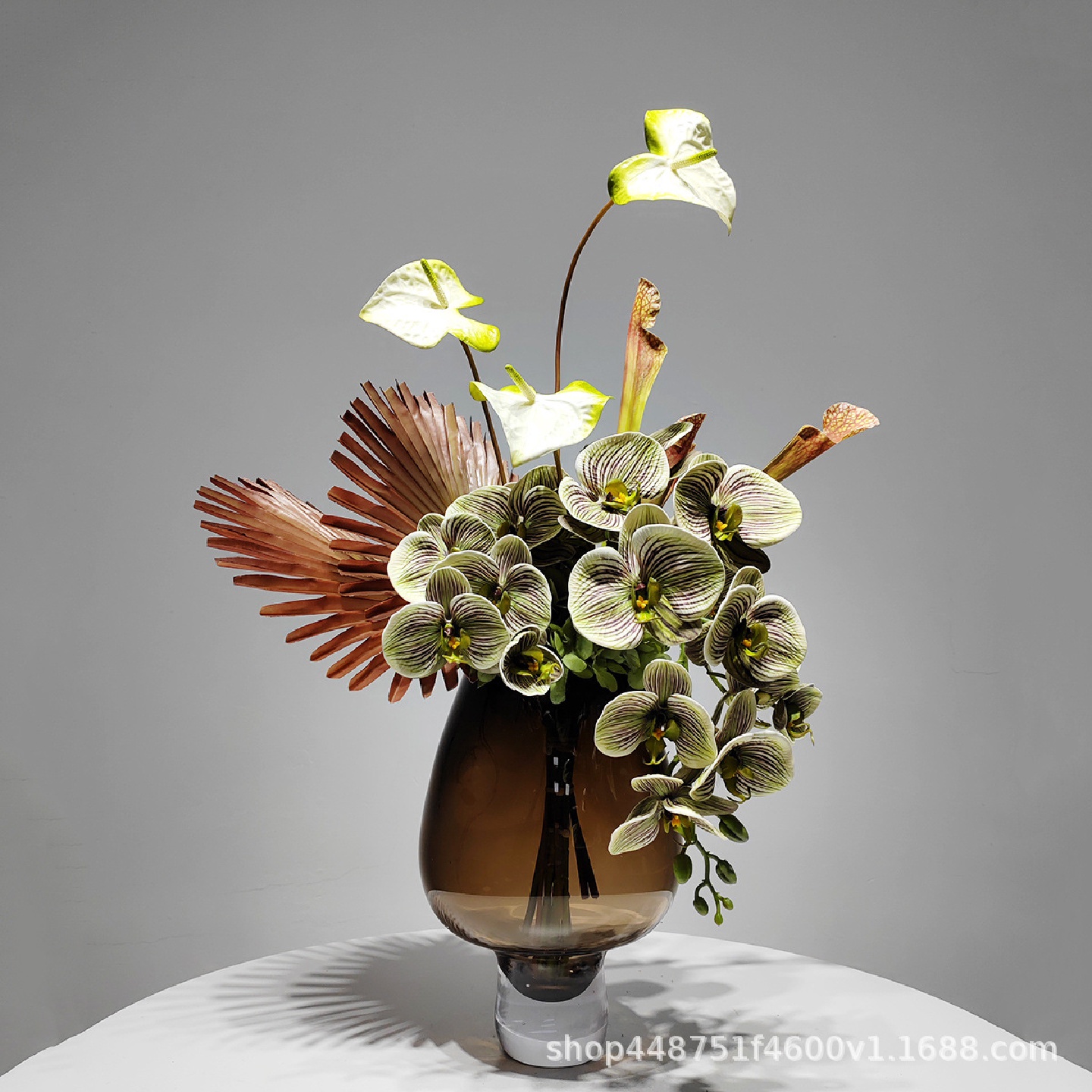 现代玻璃花器仿真花艺盆景轻奢样板房茶几餐桌假花装饰品摆设摆件