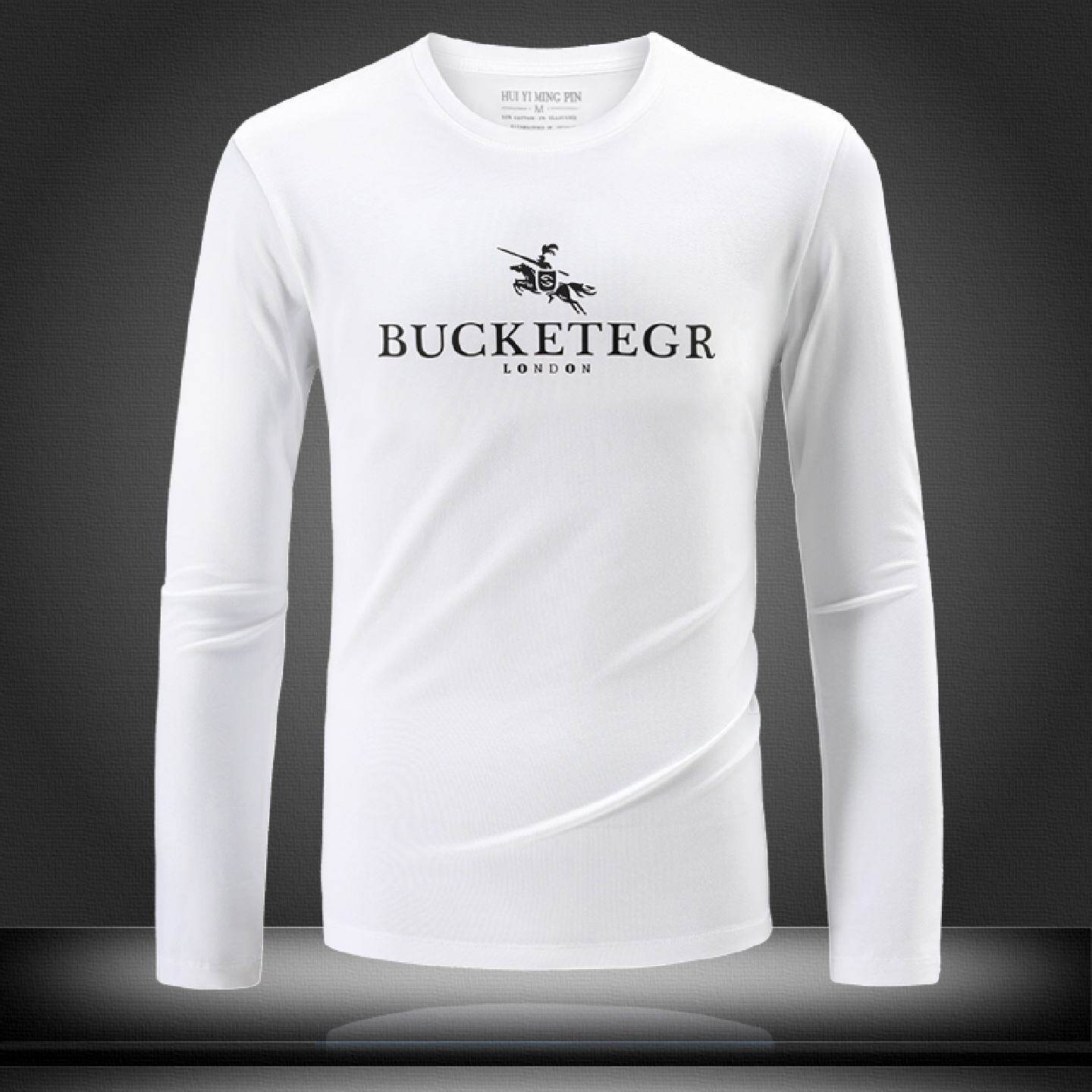 春秋款莱卡棉修身长袖恤男士圆领简约印花字母打底衫男体恤潮男装