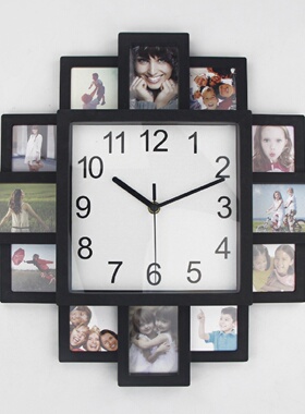 黑色塑料相框钟创意挂钟时尚照片钟表客厅简约时钟挂墙家用挂表大