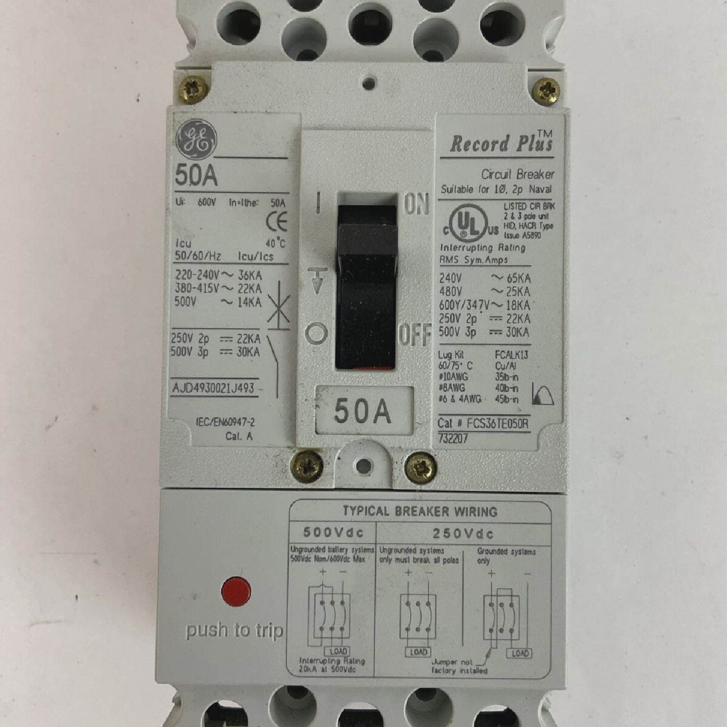 GE FCS36TE050R RECORD PLUS CIRCUIT BREAKER 50AMP 500VDC 600Y图片