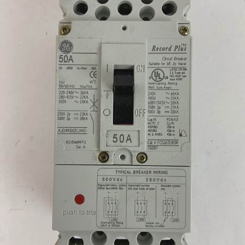 GE FCS36TE050R RECORD PLUS CIRCUIT BREAKER 50AMP 500VDC 600Y