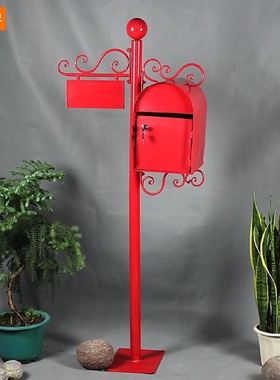 百界美式复古铁艺信箱落地带锁邮筒室外防雨信报箱别墅邮箱装饰品