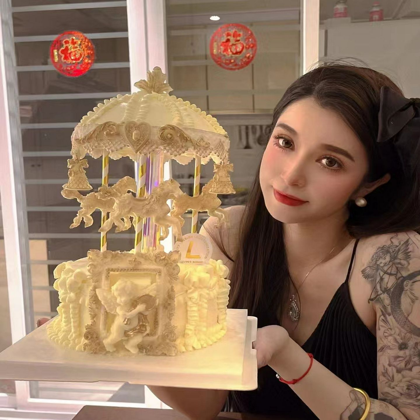 压克力蛋糕模型旋转木马支撑架烘焙橱窗陈列架甜品台装饰托托盘