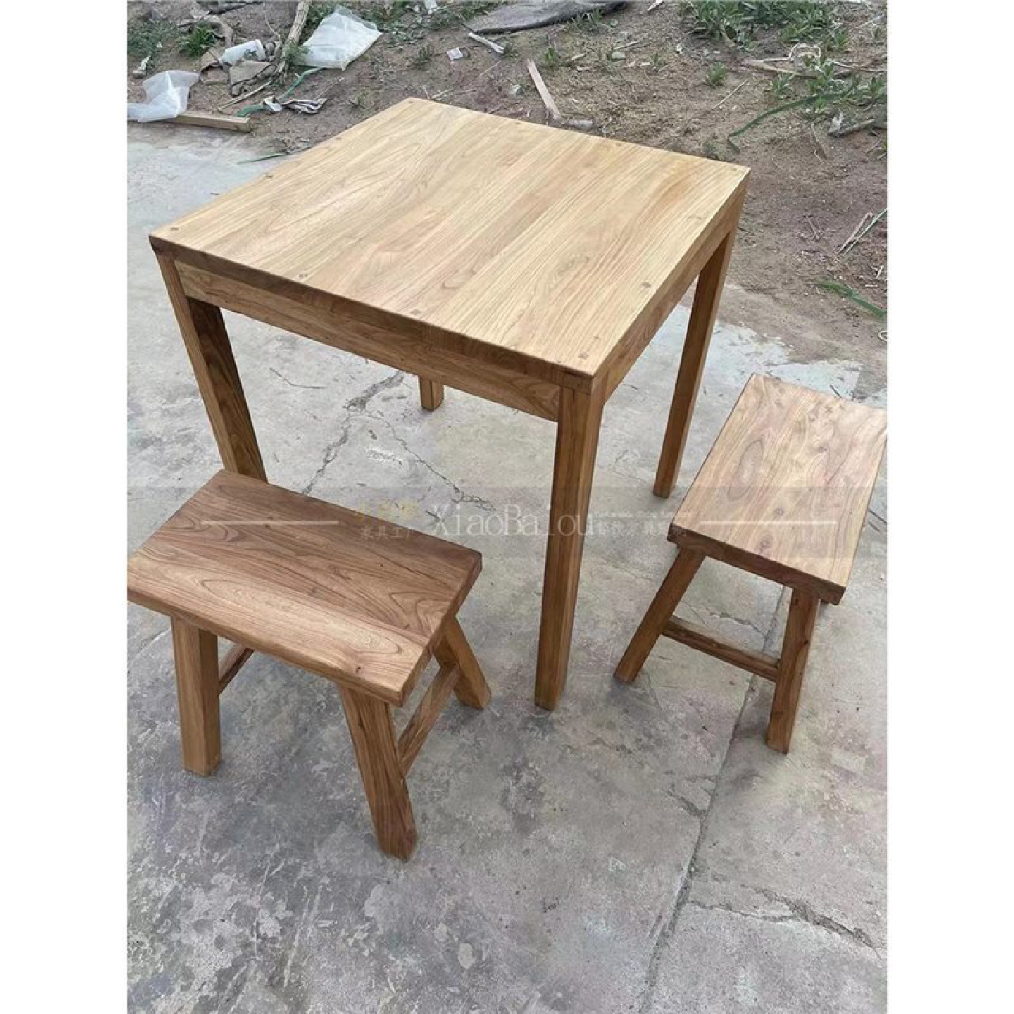 老榆木桌椅组合餐桌商用小吃店快餐店烧烤排档餐厅实木方桌咖啡厅