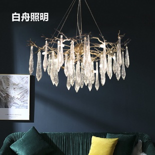 水晶客厅吊灯圆形创意全铜卧室树枝灯家用别墅餐厅灯具 后现代法式