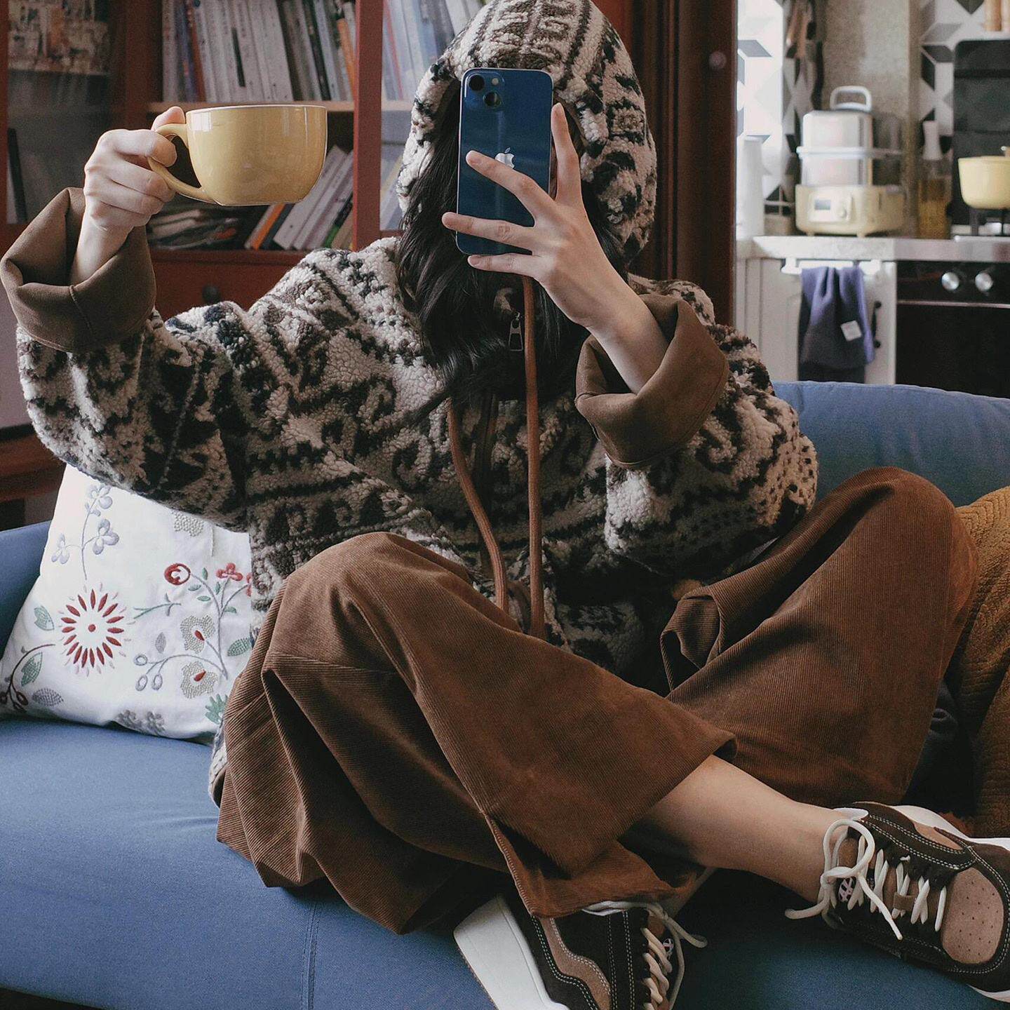 冬季新款费尔岛羊羔毛外套女款韩系皮毛一体毛毛外套连帽保暖休闲