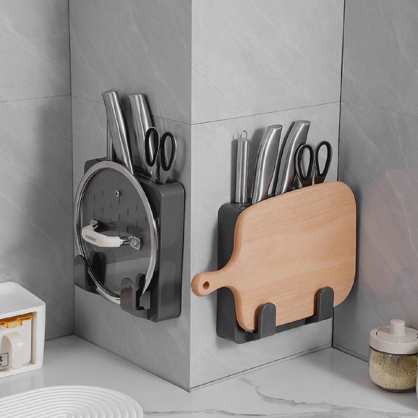 刀具置物架厨房壁挂式多功能橱柜门免打孔砧板锅盖菜刀收纳架刀架