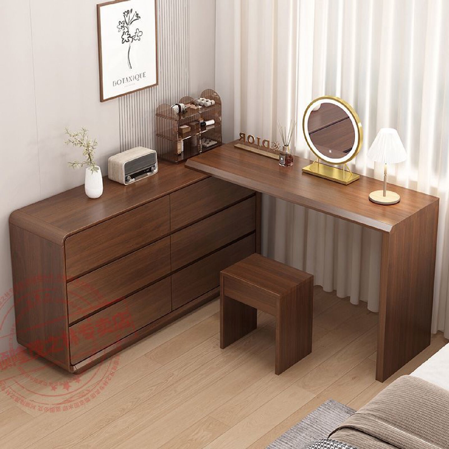 斗柜梳妆台一体新中式化妆台卧室简约收纳台储物柜落地靠墙写字台