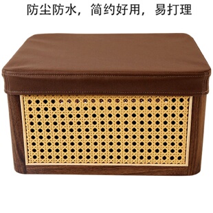 ZQ北美黑胡桃木藤编收纳筐家居书本整理箱桌面收纳盒提手编织储物