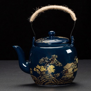 黑釉茶具家用单个壶 霁兰陶瓷茶壶大容量提梁壶带过滤网泡茶器日式