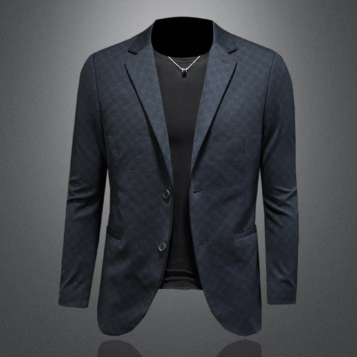 欧洲站印花西装外套男士春秋季新款韩版修身休闲商务格子单件西服