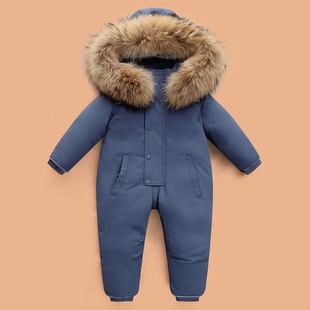2025新款宝宝连体羽绒服男童女童外出加厚大毛领中小童滑雪大爬服