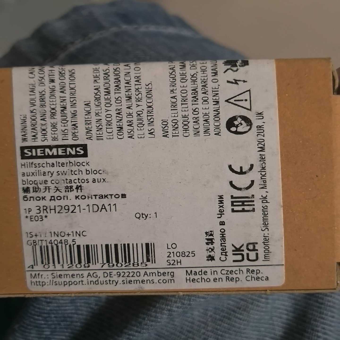 3RH2921-1DA11辅助开关。1个。询价