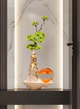 宋式美学入户玄关葫芦山水流沙摆件客厅招财装饰高级乔迁开业礼物
