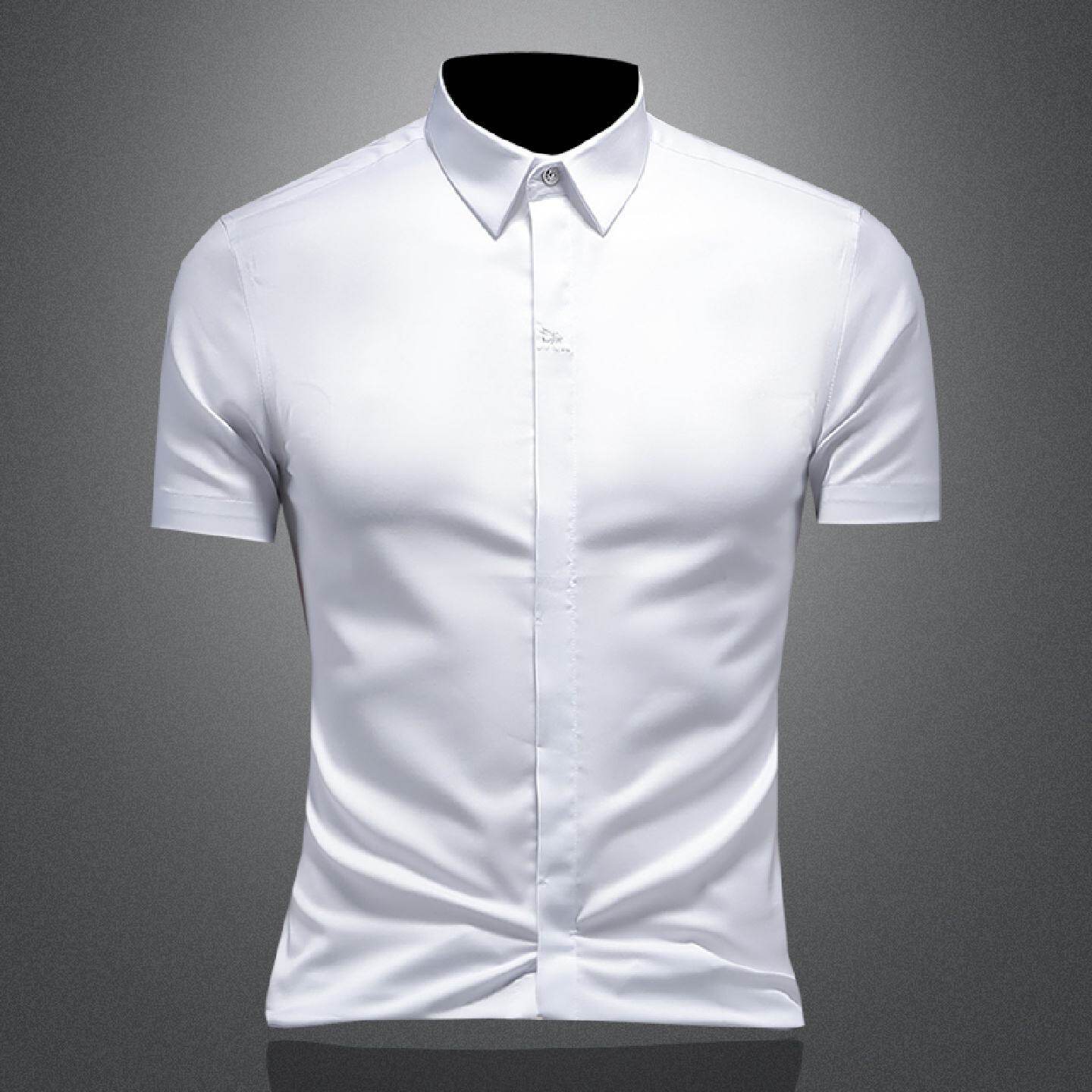 衬衫男短袖夏季新款商务休闲韩版修身免烫蜜蜂刺绣透气纯色衬衣潮