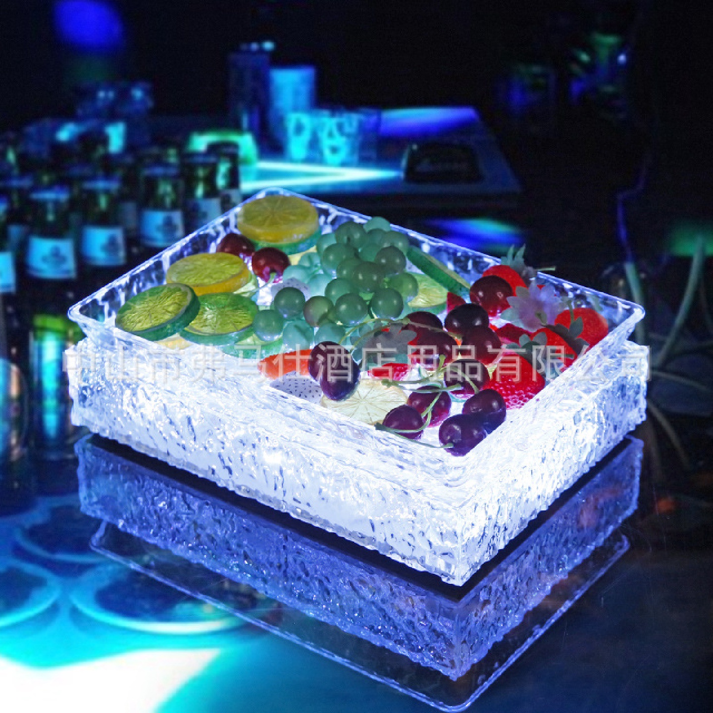 发光果盘酒吧专用创意冰封冰纹水果盘KTV充电七彩零食小吃果盘架