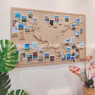 饰展示板自粘 毛毡地图旅行足记打卡照片墙创意背景玄关客厅墙面装