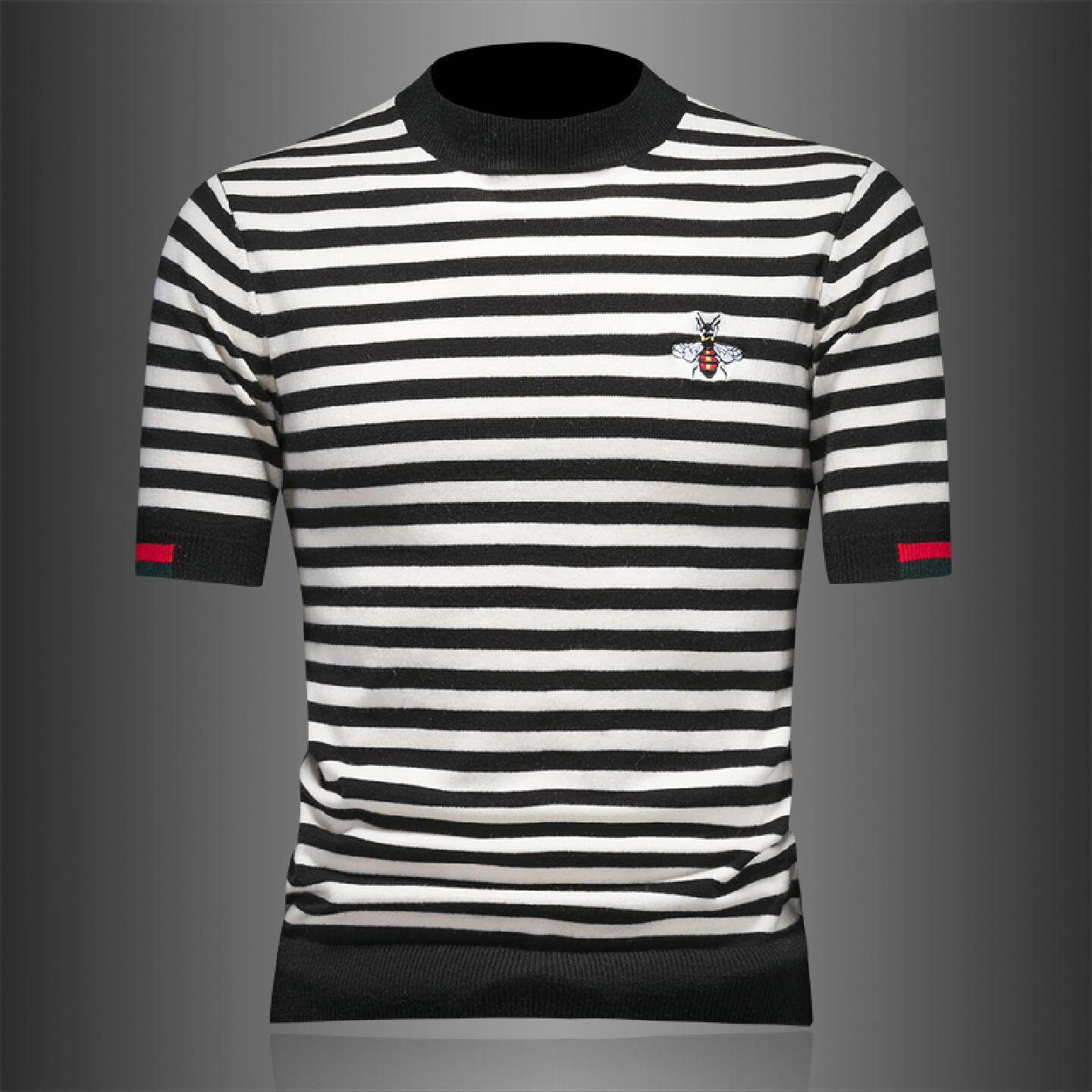 欧洲站短袖打底羊毛衫男士秋冬季新款半高领针织半袖内搭休闲毛衣