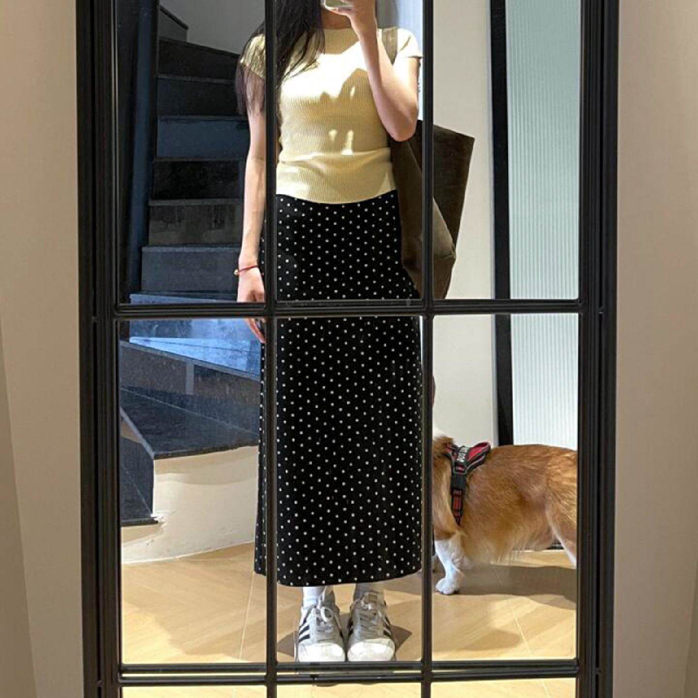 黑色波点西装半身裙女夏季薄款大码胖mm梨型身材遮肚显瘦a字裙子