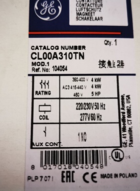 议价正品GE交流接触器 CL00A310TN CL00310T 现货