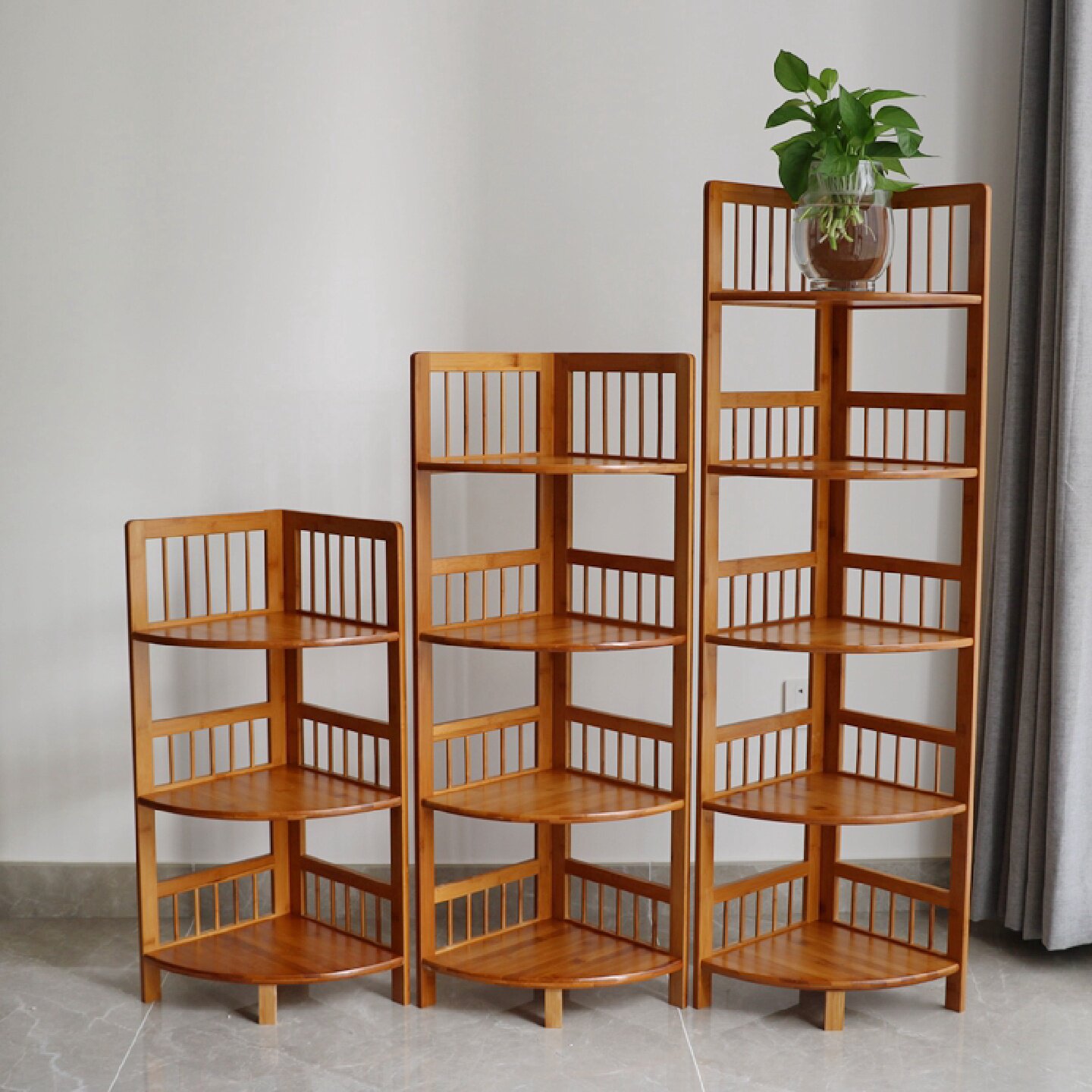 三角转角浴室置物架实木储物三角架竹制五层转角架角落整理置物架