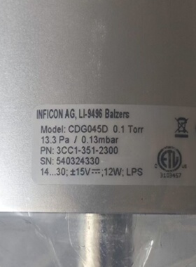 INFICON G045D真空计，测量范围0.1 Tor议价