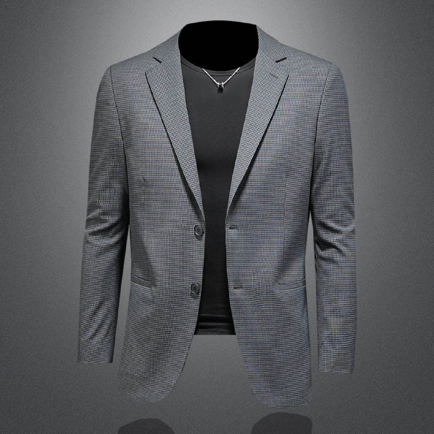 欧洲站休闲格子西装外套男士春秋季新款潮牌商务正装韩版修身西服