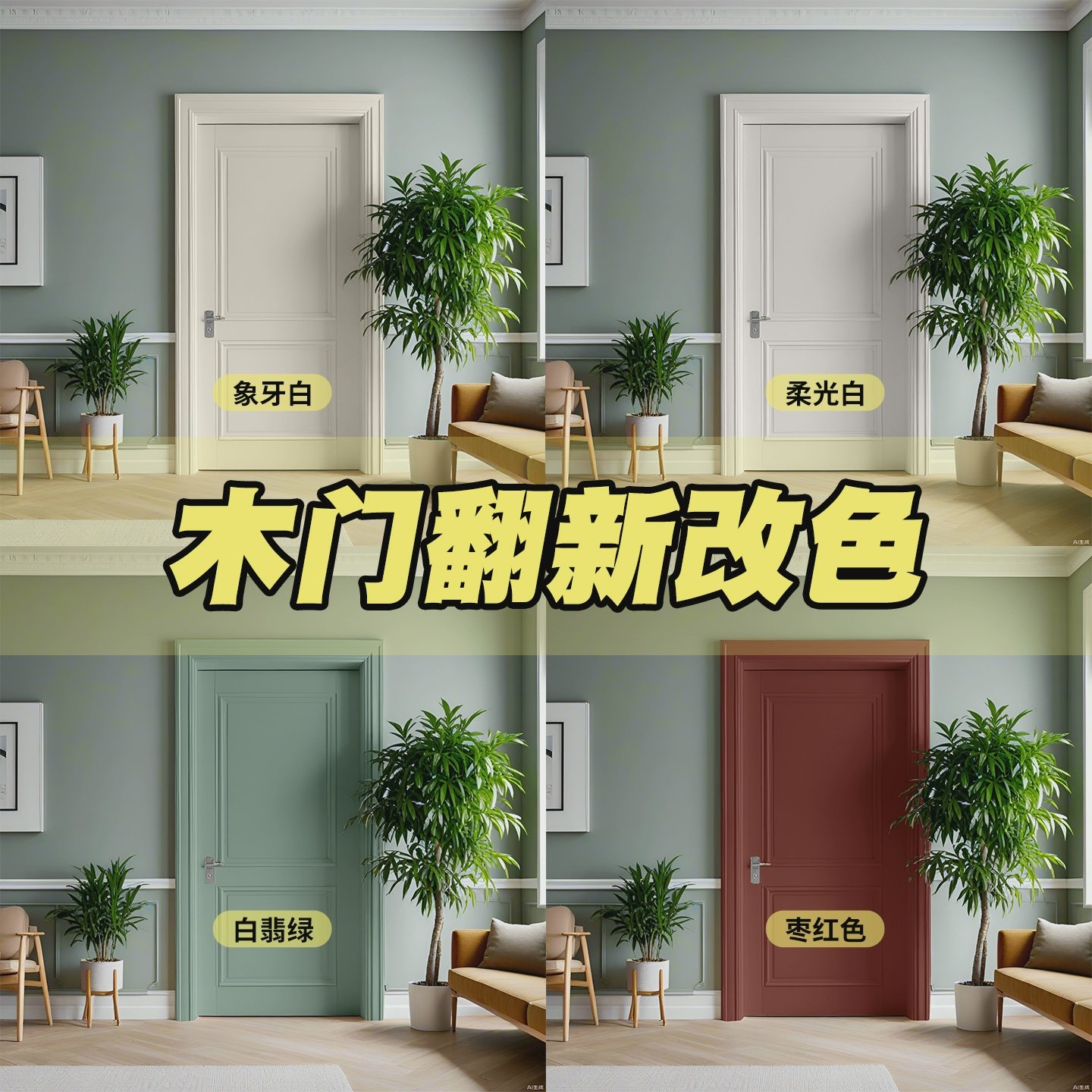 木门改色专用漆免打磨卧室内房门自刷换色旧门翻新油漆水性木器漆