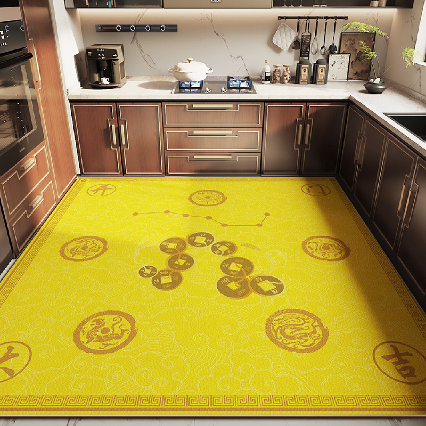 黄色厨房专用地垫pvc防滑防油可擦免洗家用大面积全铺脚垫厚地毯