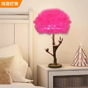 饰氛围感台灯羽毛灯 羽毛灯卧室床头小夜灯轻奢高级感女生宿舍装