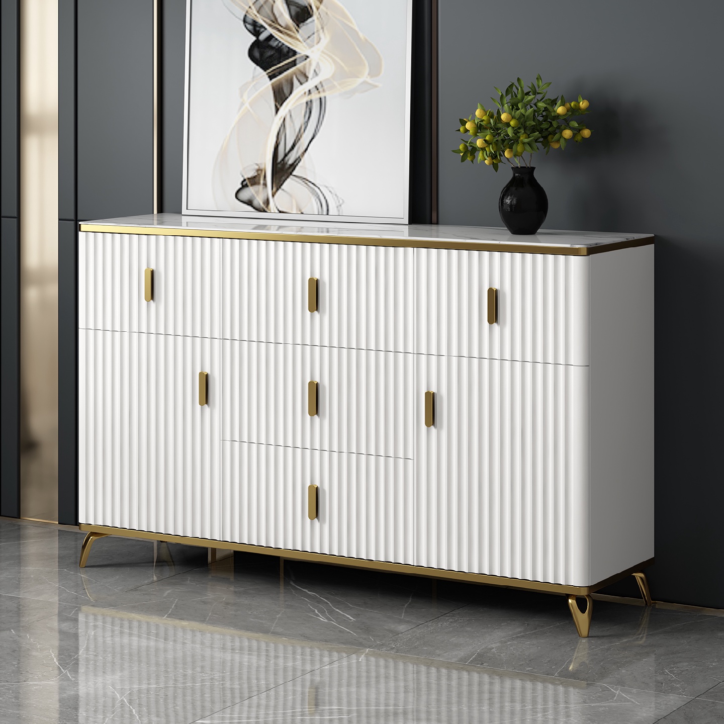 my轻奢岩板卧室五斗柜收纳柜储物柜大容量抽屉柜白色靠墙客厅五斗