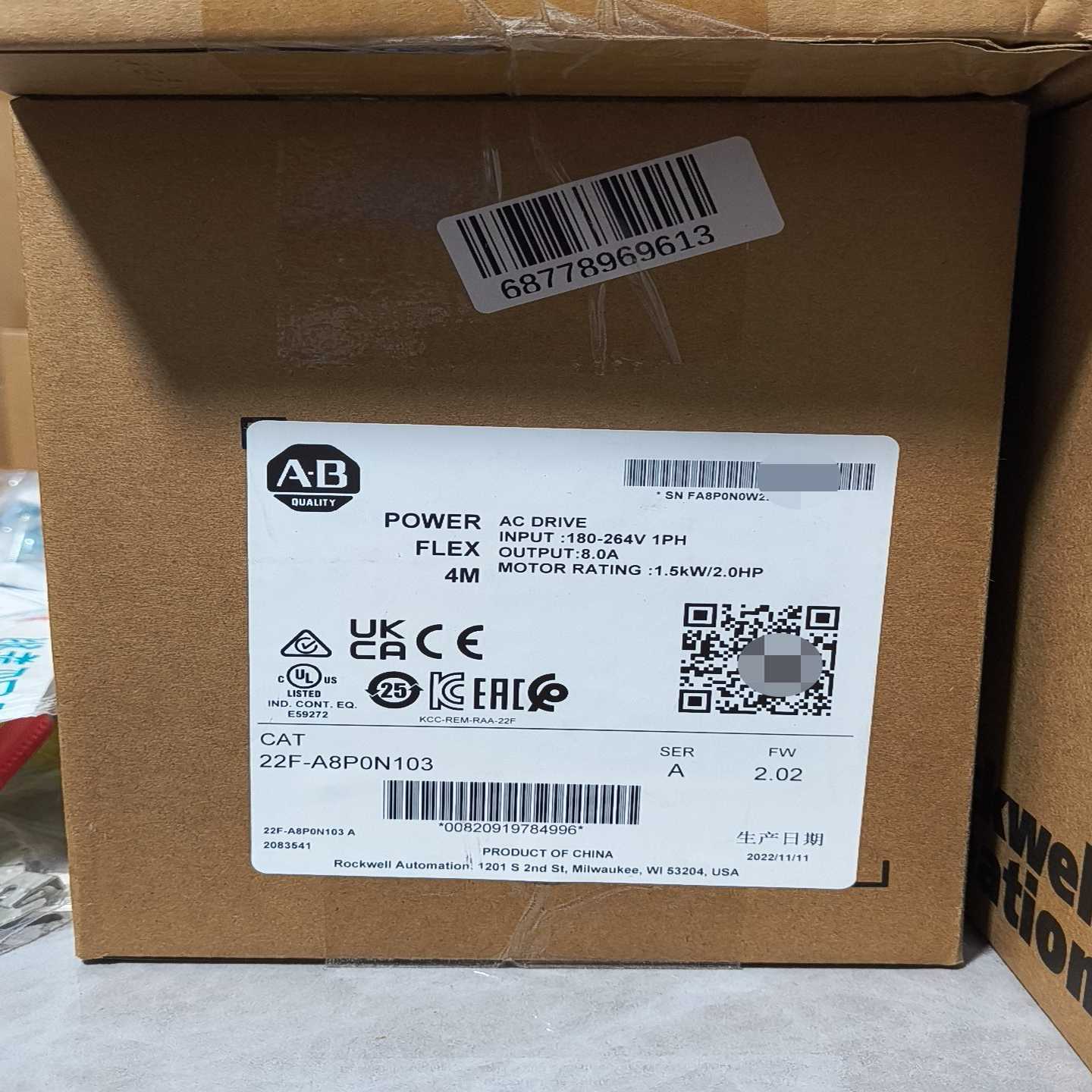 AB罗克韦尔变频器22F-A8P0N103全新原装正品，