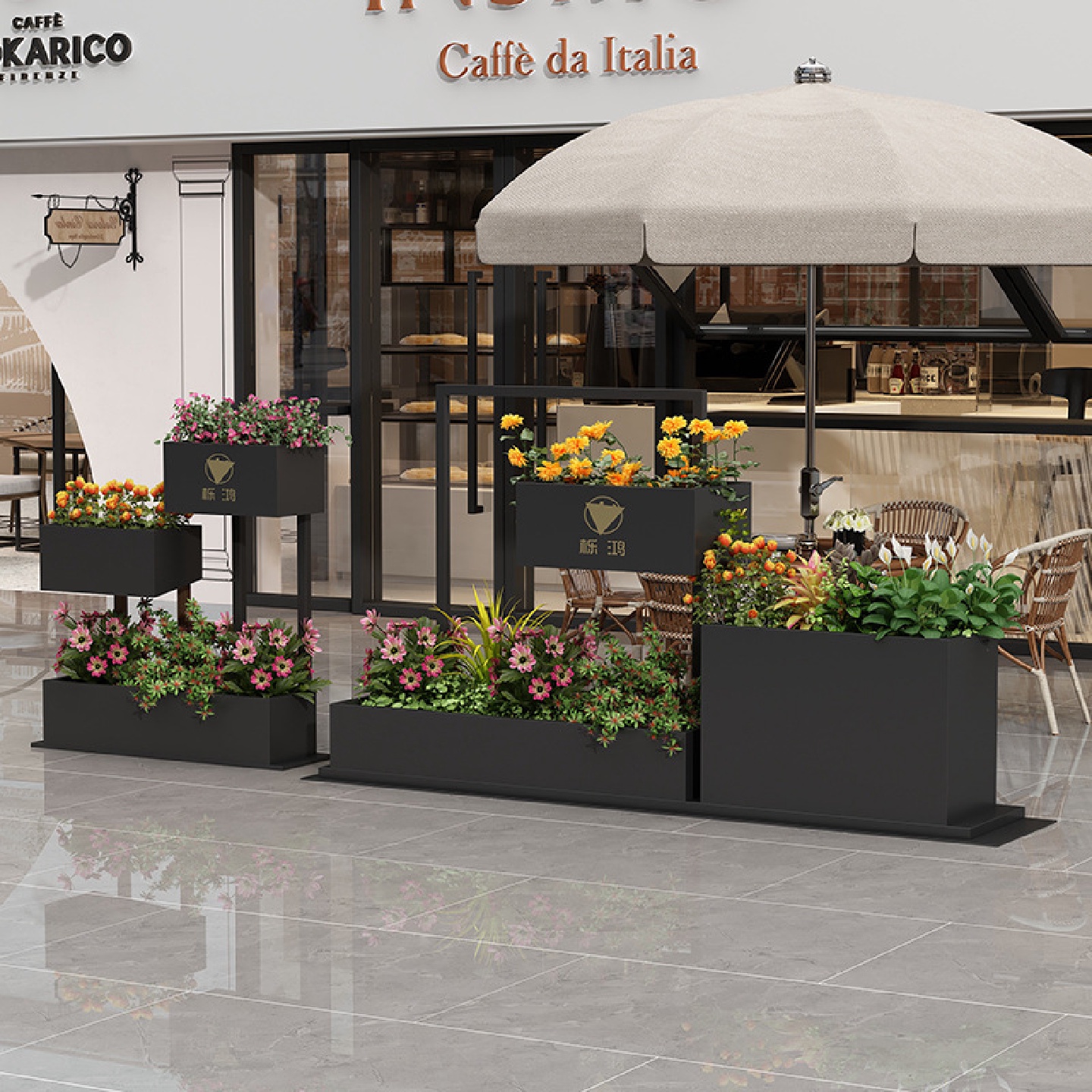 户外铁艺花箱组合商业街售楼部绿化景观花架外摆隔断花槽庭院花坛