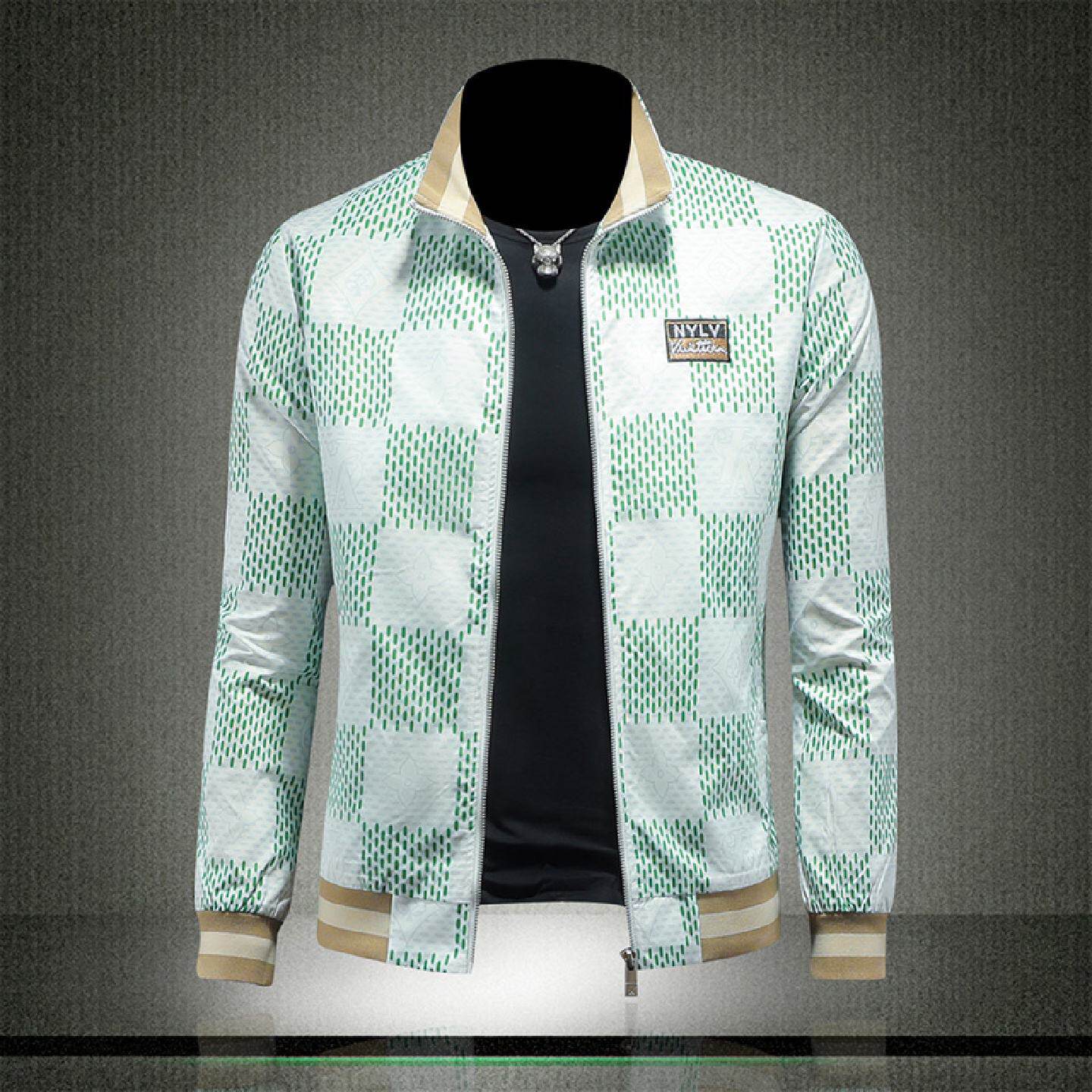 欧货高端立领夹克男士外套时尚轻奢格子绣花设计感秋冬新款上衣潮