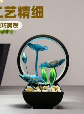 工厂水循环小型桌面铁艺工艺品家居装饰金色蓝色蜻蜓蝴蝶流水摆件