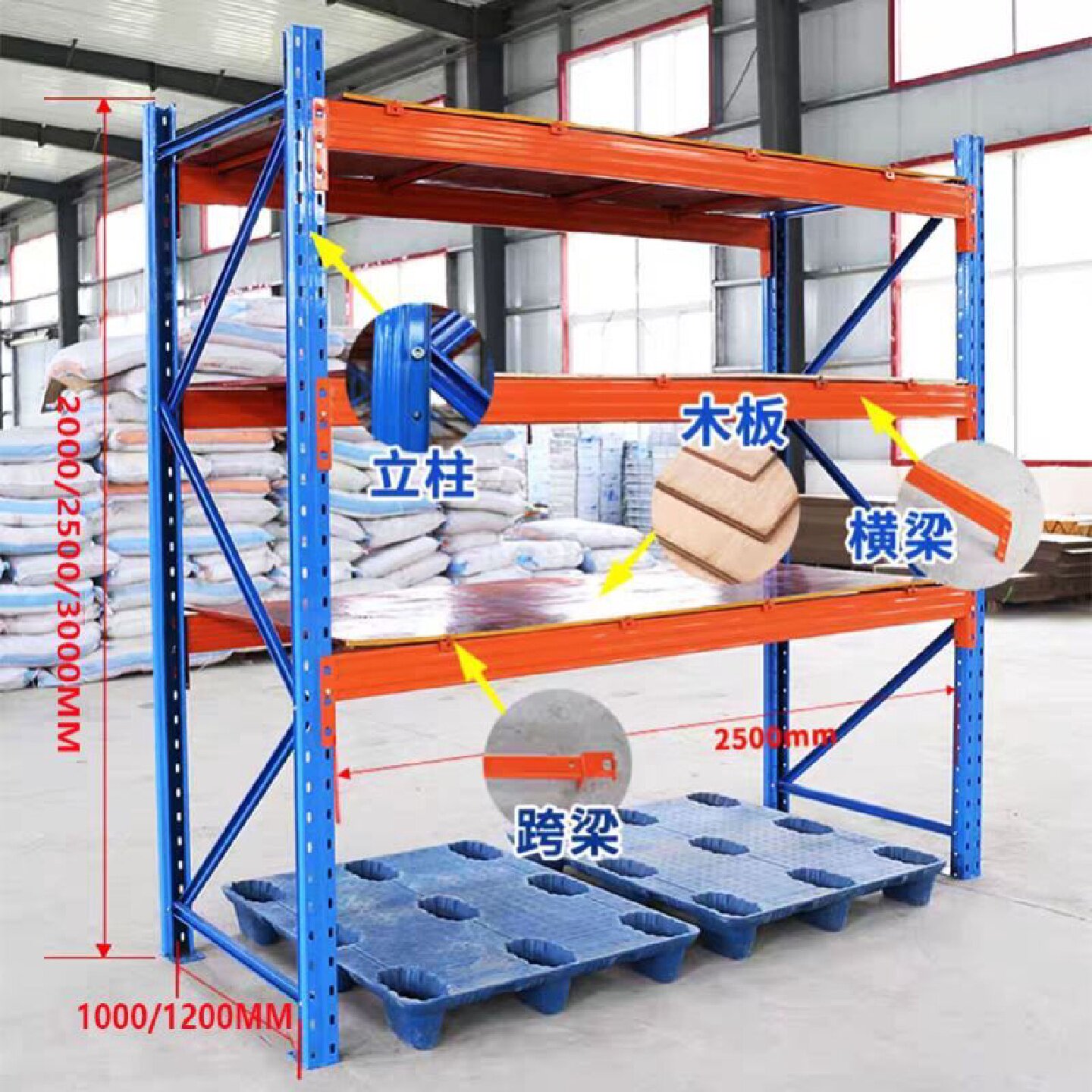 重型货架库房仓库工厂工业仓储布匹板材承重横梁式高位托盘货物架