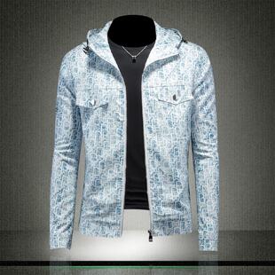 欧洲站连帽夹克衫男士修身春秋轻奢印花高级感休闲外套上衣服潮牌