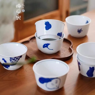 高温瓷洗碗机5英寸中式 择学家小蓝碗景德镇手绘青花家用碗套装