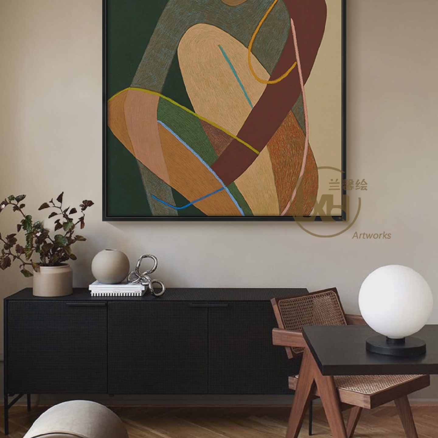 中古风复古人物手绘油画抽象色块客厅装饰画玄关卧室美拉德挂壁画