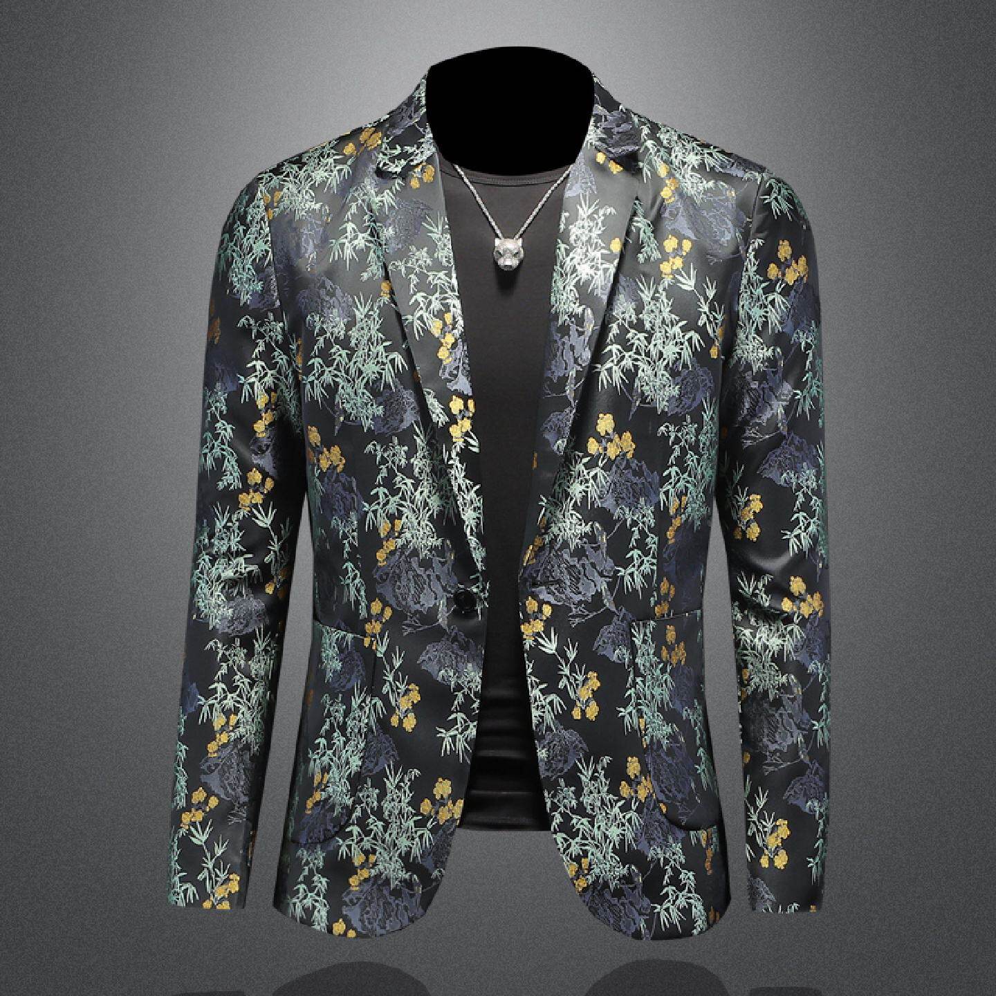 花西装男外套春秋季新款潮牌单西高级感穿搭休闲提花大尺码西服潮